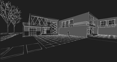 Modern ev çizimi 3d illüstrasyon