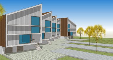 Modern mimari modüler ev 3D görüntüleme