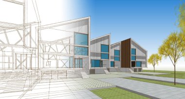 Modern mimari modüler ev 3D görüntüleme