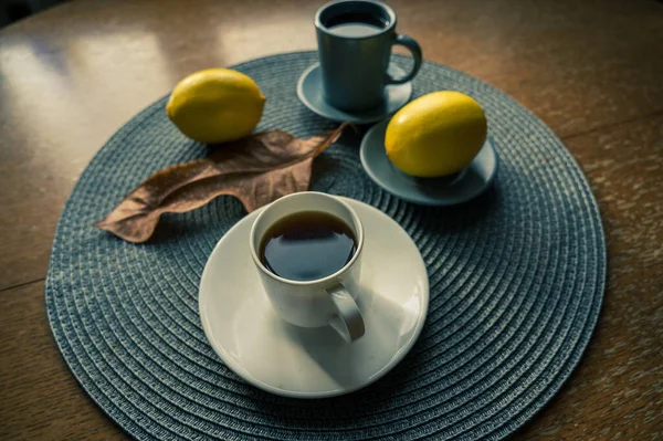 Натюрморт Кава Лимонна Осінь Чашка Кераміка — стокове фото