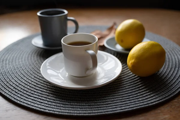 Nature Morte Café Citron Automne Tasse Céramique — Photo