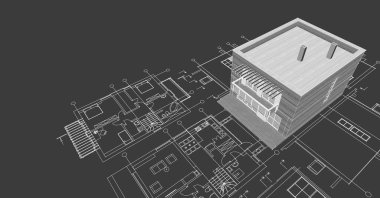soyut kübik ev 3d oluşturma