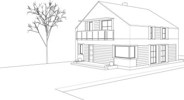 Modern ev çizimi 3d illüstrasyon