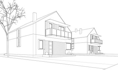 Modern ev çizimi 3d illüstrasyon