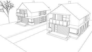 Modern ev çizimi 3d illüstrasyon