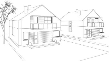 Modern ev çizimi 3d illüstrasyon