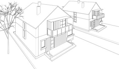 Modern ev çizimi 3d illüstrasyon