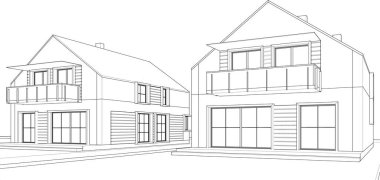 Modern ev çizimi 3d illüstrasyon