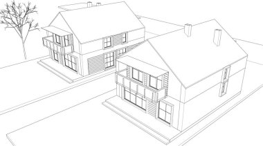 Modern ev çizimi 3d illüstrasyon