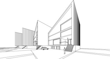 Modern ev çizimi 3d illüstrasyon