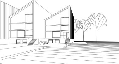 Modern ev çizimi 3d illüstrasyon