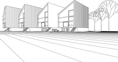 Modern ev çizimi 3d illüstrasyon