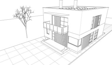 soyut kübik ev 3d oluşturma