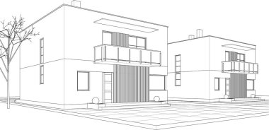 soyut kübik ev 3d oluşturma