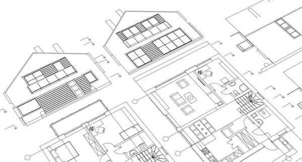 Концепция Эскиза Проекта Дома — стоковый вектор