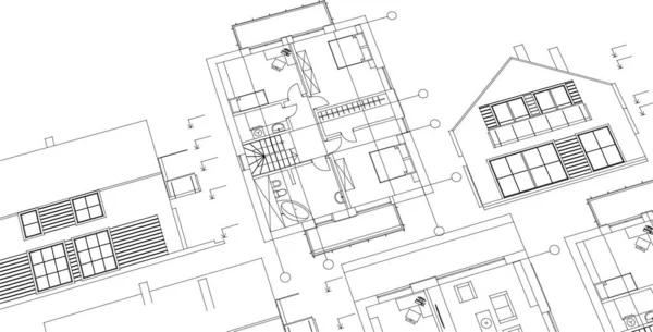 Huis Architectonisch Project Schets Concept — Stockvector