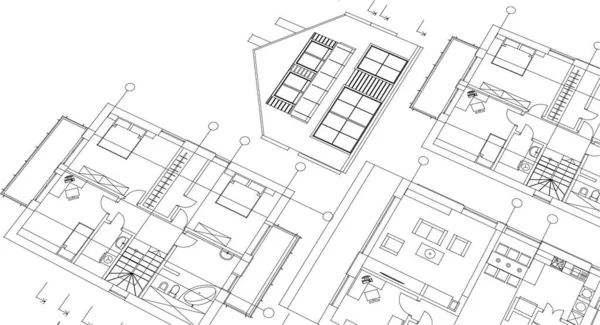 Casa Proyecto Arquitectónico Bosquejo Concepto — Vector de stock
