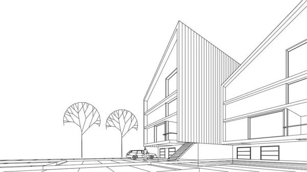 Maison Moderne Croquis Illustration — Image vectorielle