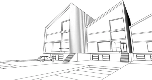 Moderne Huis Schets Illustratie — Stockvector