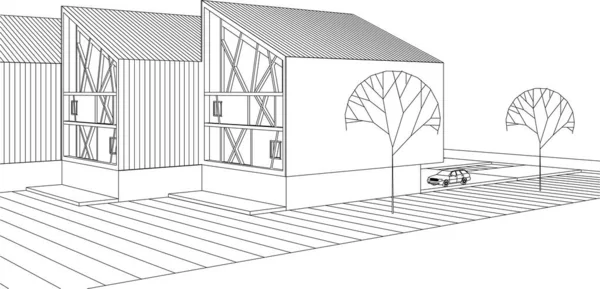 Schizzo Casa Moderna Illustrazione — Vettoriale Stock