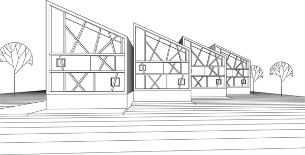 现代房屋草图3D插图 — 图库矢量图片