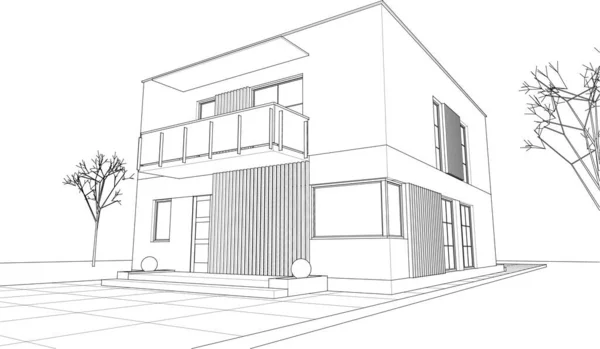 抽象立方住宅3D渲染 — 图库矢量图片