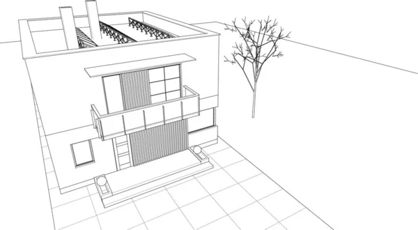 Abstrait Maison Cubique Rendu — Image vectorielle