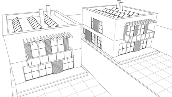 抽象立方住宅3D渲染 — 图库矢量图片