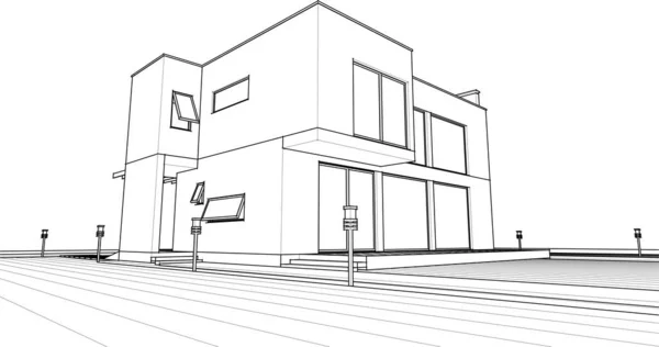 Modern Huis Architectonisch Project Schets Illustratie — Stockvector