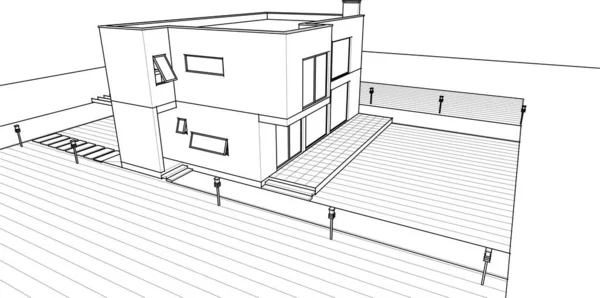 Modernes Haus Architektonisches Projekt Skizze Illustration — Stockvektor
