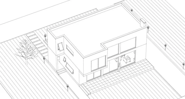 Casa Moderna Progetto Architettonico Schizzo Illustrazione — Vettoriale Stock