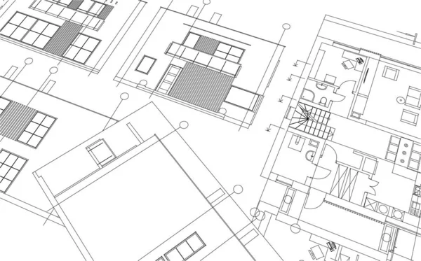 现代房屋建筑草图3D插图 — 图库矢量图片