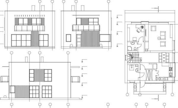 Modernes Haus Architektonisches Projekt Skizze Illustration — Stockvektor