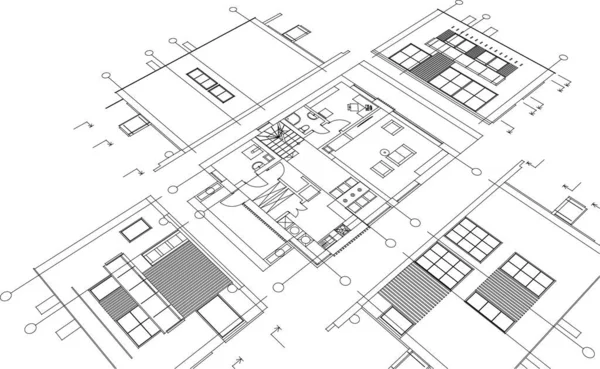 Σύγχρονο Σπίτι Αρχιτεκτονικό Σχέδιο Του Έργου Εικονογράφηση — Διανυσματικό Αρχείο