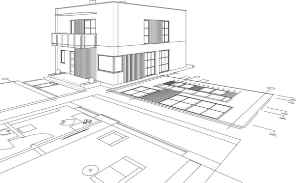 Maison Moderne Projet Architectural Croquis Illustration — Image vectorielle