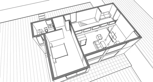 Modern Huis Architectonisch Project Schets Illustratie — Stockvector