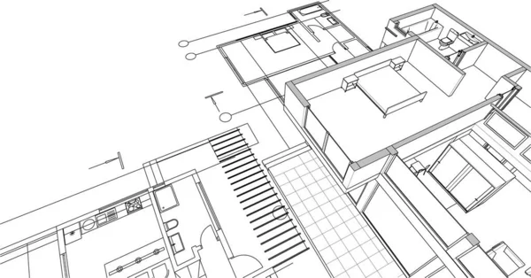 Nowoczesny Dom Projekt Architektoniczny Szkic Ilustracja — Wektor stockowy