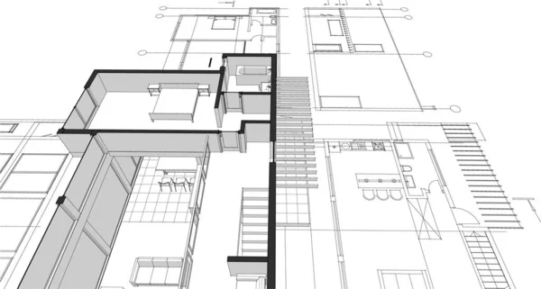 现代房屋建筑草图3D插图 — 图库矢量图片