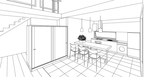Interior Cocina Sala Estar Ilustración — Vector de stock