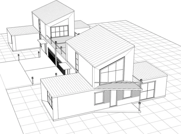 现代房屋建筑草图3D插图 — 图库矢量图片