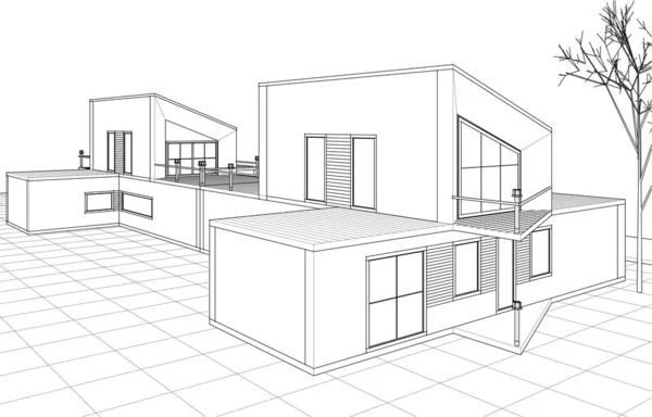 Maison Moderne Projet Architectural Croquis Illustration — Image vectorielle