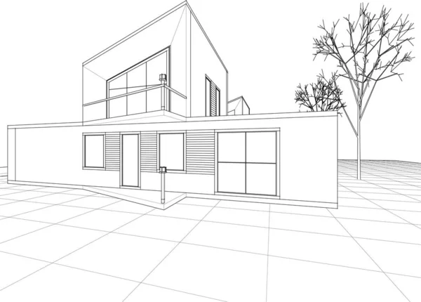现代房屋建筑草图3D插图 — 图库矢量图片