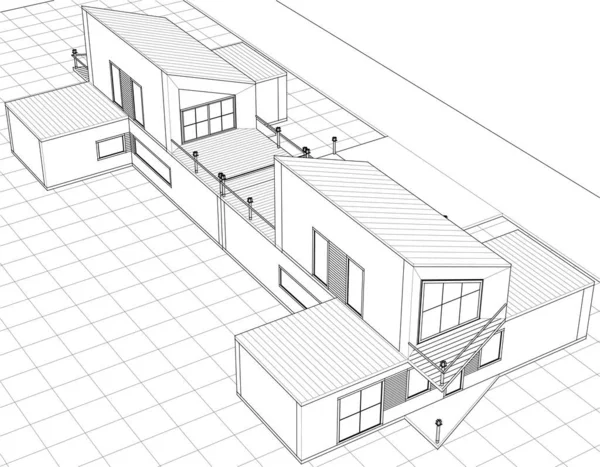 Modern Hus Arkitektoniska Projekt Skiss Illustration — Stock vektor