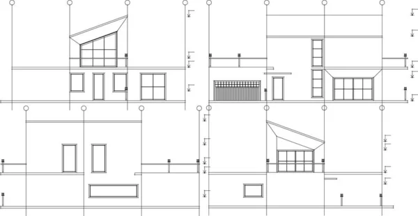 Modern House Architectural Project Sketch Illustration — Stock Vector