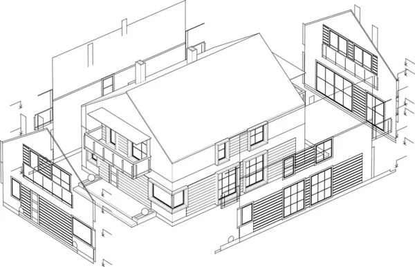 Casa Moderna Projeto Arquitetônico Esboço Ilustração —  Vetores de Stock