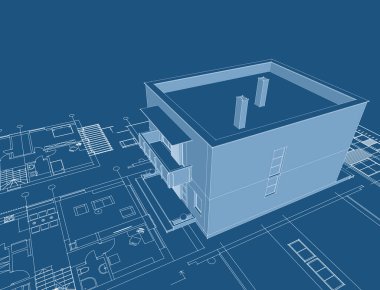 soyut kübik ev 3d oluşturma