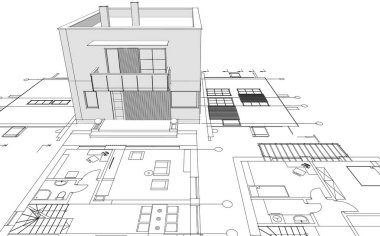 soyut kübik ev 3d oluşturma