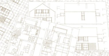 Modern ev mimari projesi çizimi 3D illüstrasyon