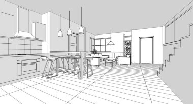 house loft iç mimari 3d oluşturma