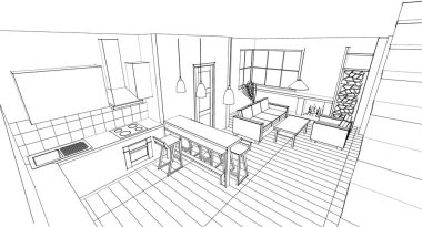 house loft iç mimari 3d oluşturma